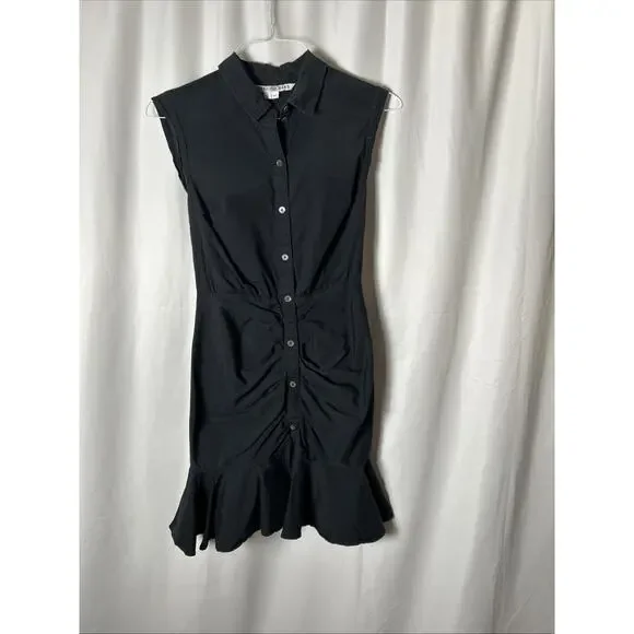 Veronica Beard Black Ruched Shirt Dress